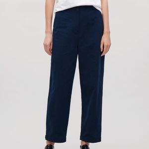 COS Navy Cotton Trousers with Button Cuffs